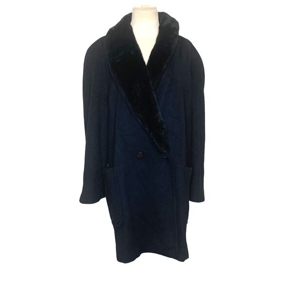 Forecaster of Boston black faux fur neck line doble breasted wool coat size 16 - Picture 1 of 11